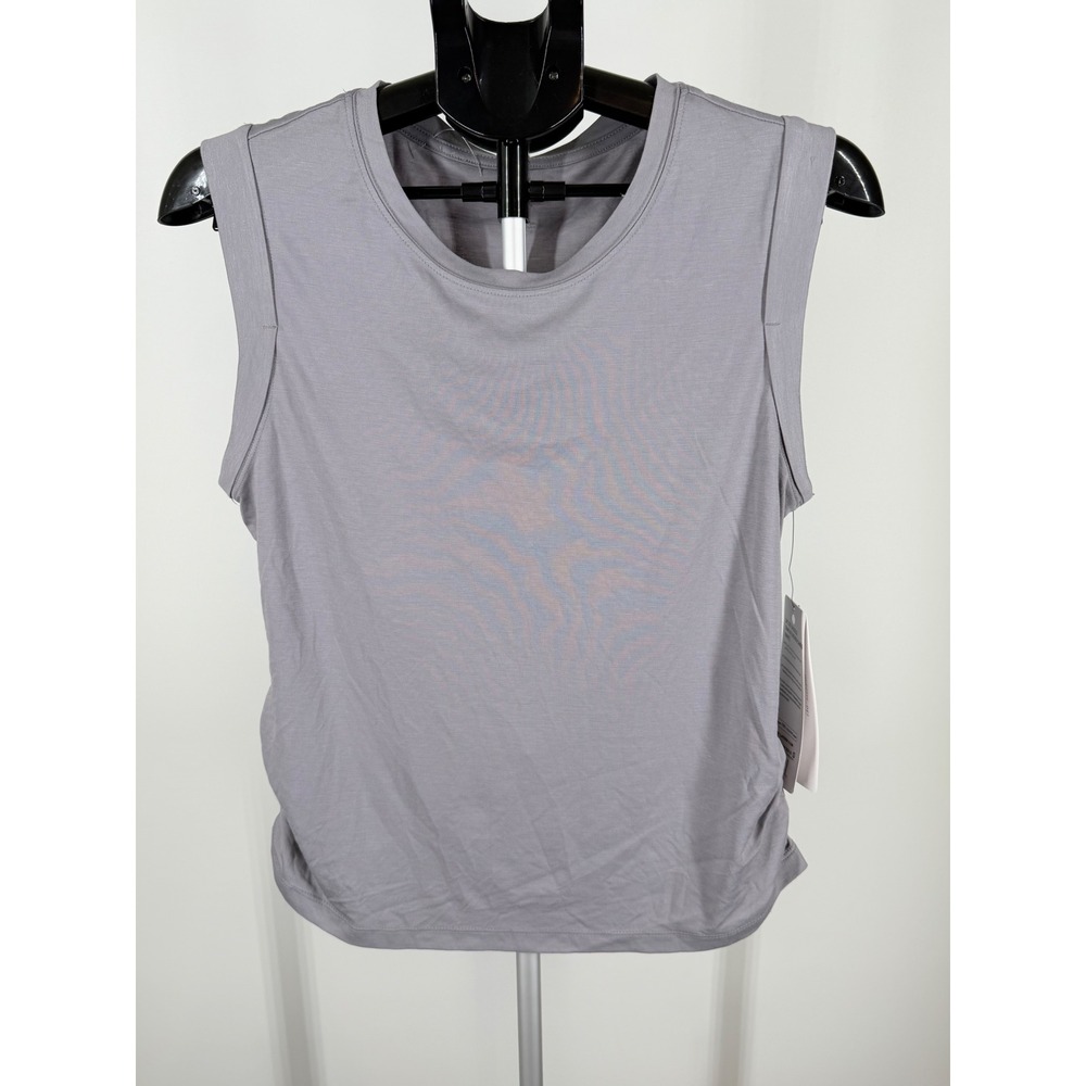 Layer 8 Womens Qwick-Dry Ruched Muscle Tank Top Gray Sleeveless Activewear Small
